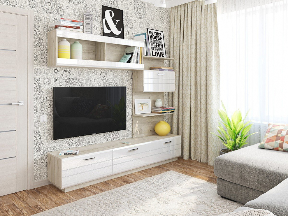 Гостиная Глейс-01 Браво мебель дуб серый, белый глянец