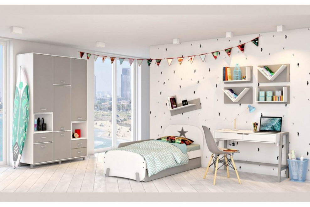 Кровать детская Polini Kids Mirum 1915 c ящиком, белый / белый