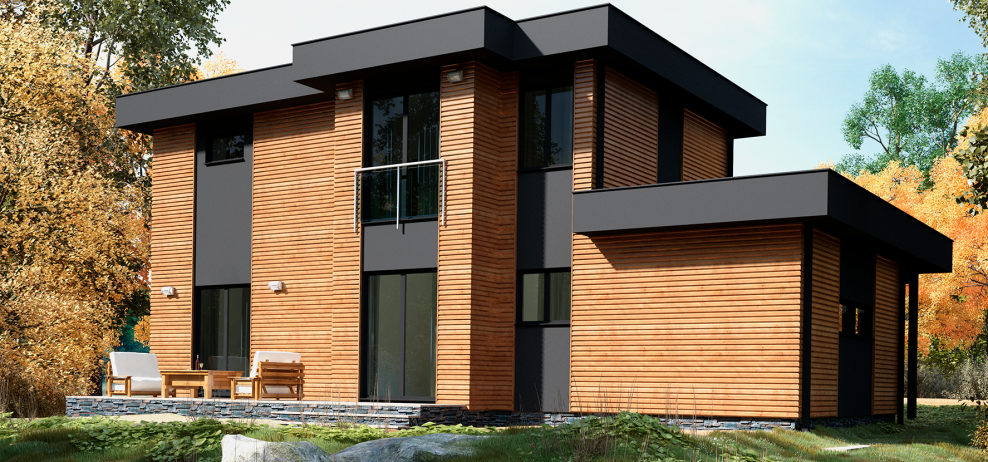 Кирпичный дом с плоской крышей