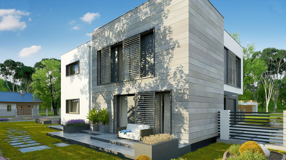 Кирпичный дом с плоской крышей