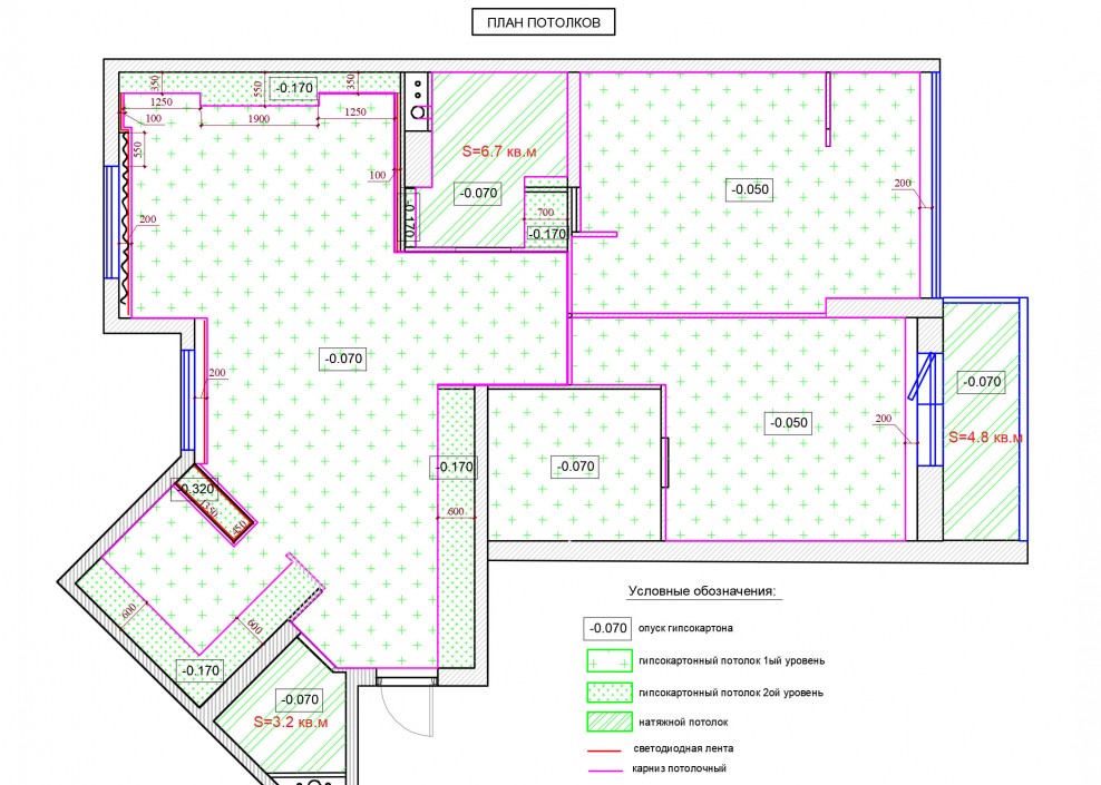 План натяжного потолка с освещением чертеж
