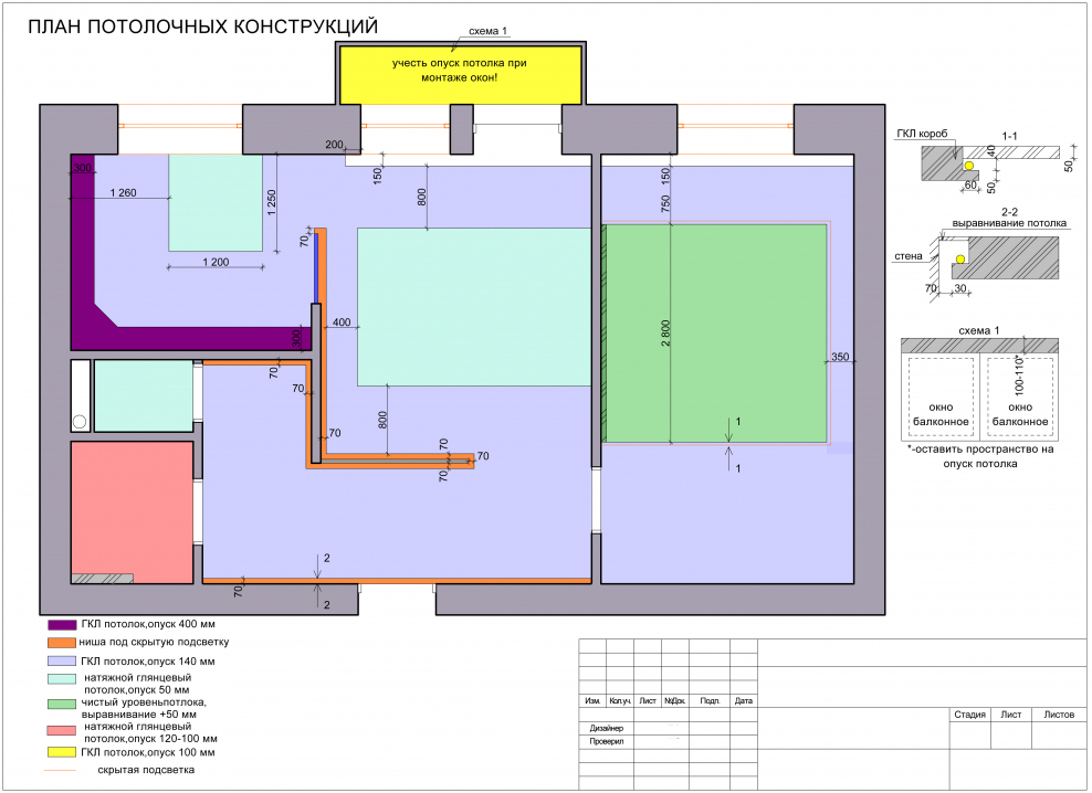 План потолков в дизайн проекте квартиры