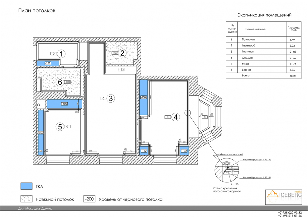 Чертеж двухуровневого потолка