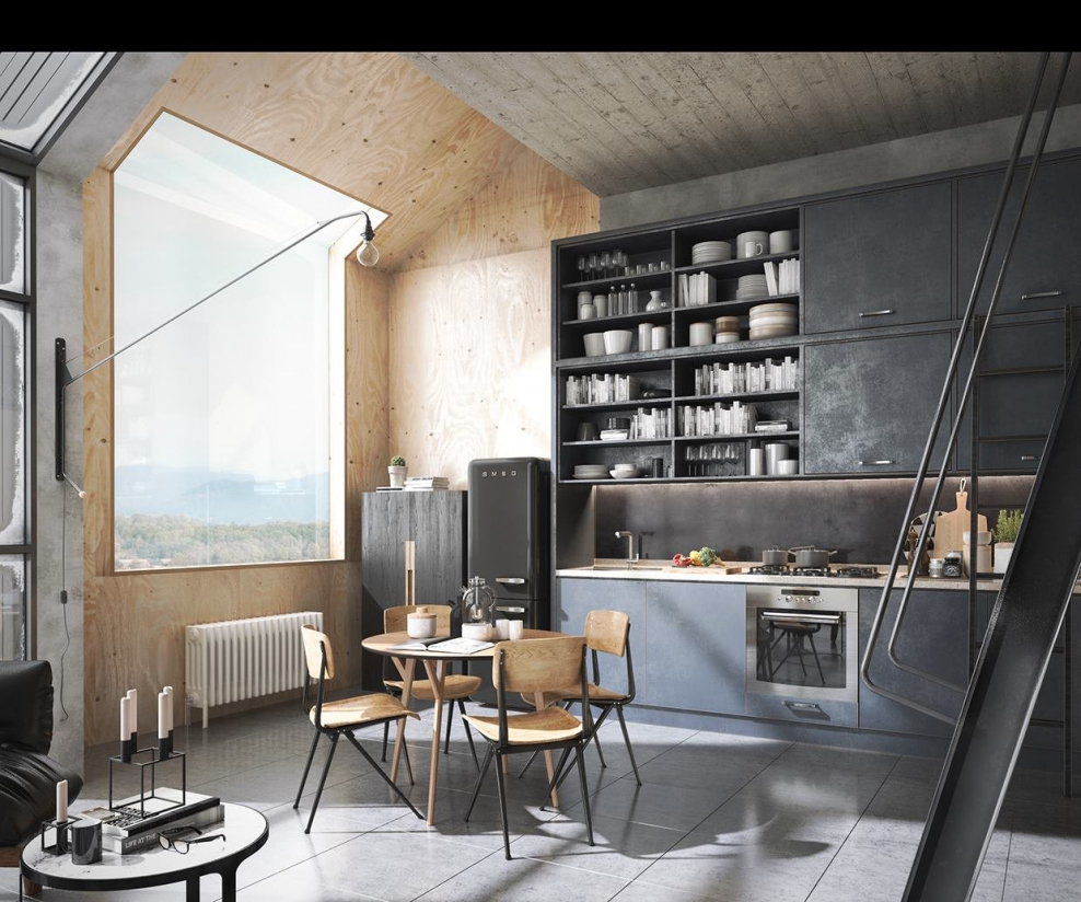 Лофт стиль бетон дерево металл