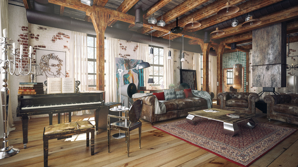 Деревянный офис в стиле лофт