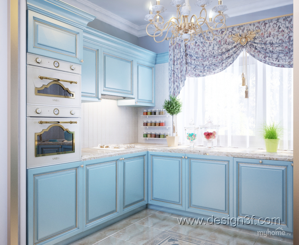 Кухня небесно голубого цвета
