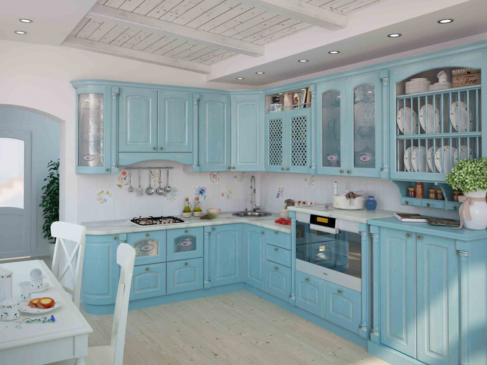 Стильная кухня голубая
