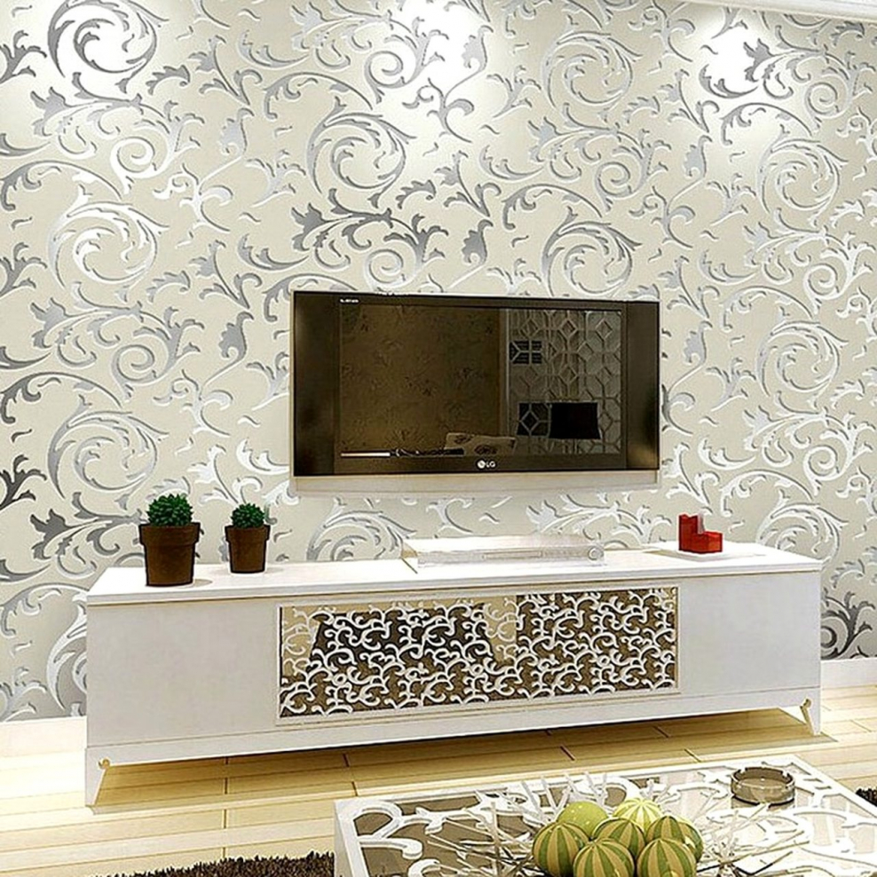 3d Silver Victorian Wall Sticker Damask Embossed