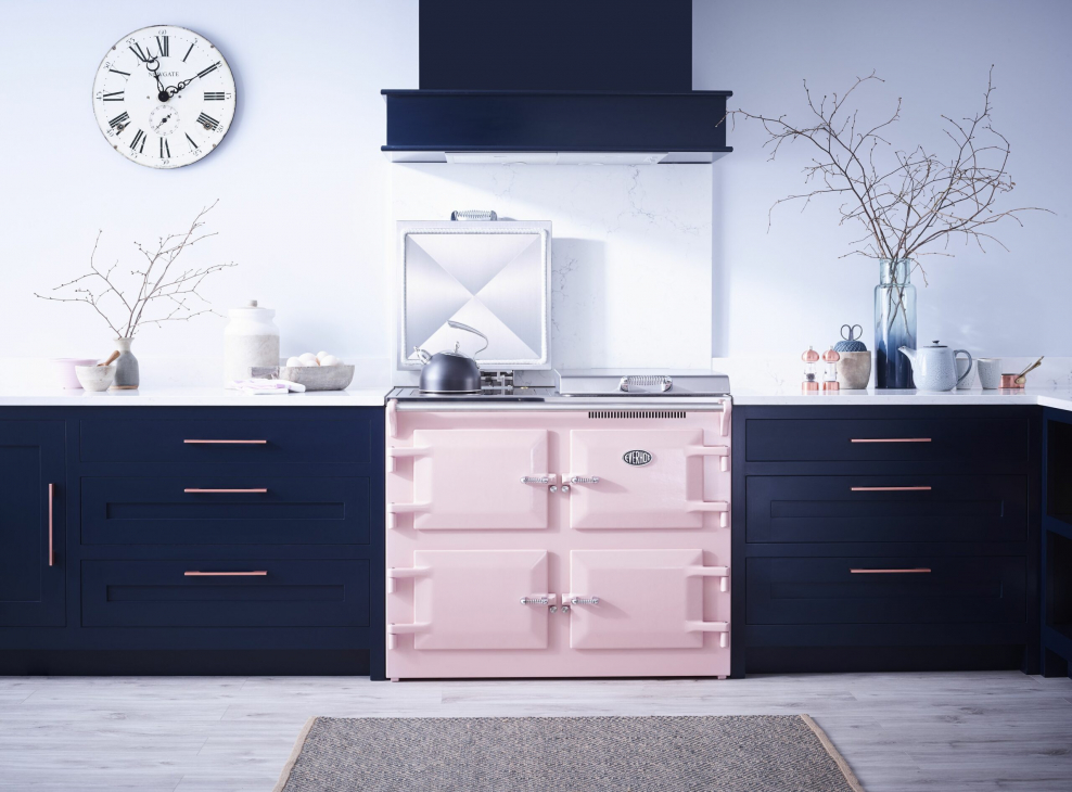 Кухня в розово синем цвете