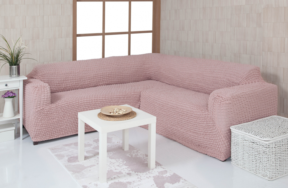 Чехол на угловой диван без оборки, цвет: 230 песочный (бежевый)