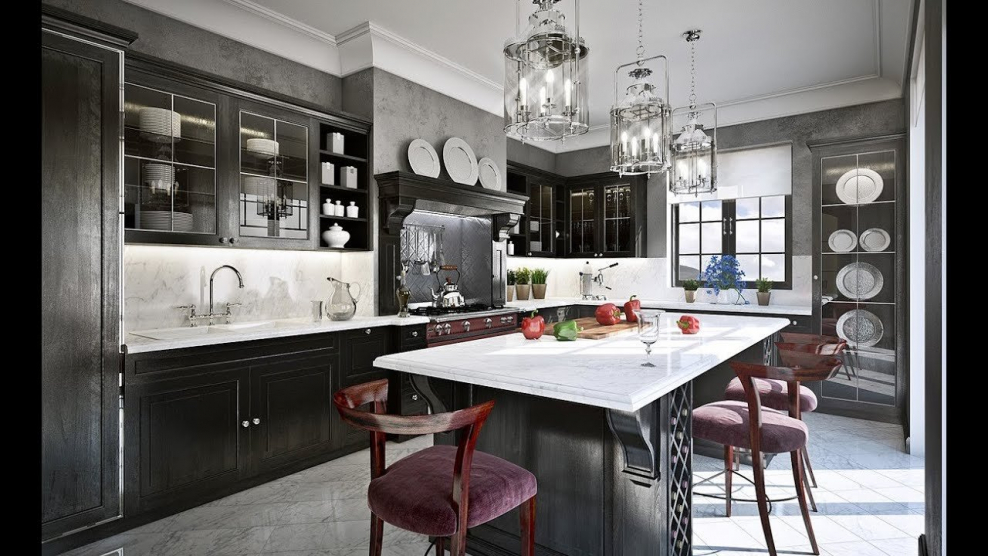 Темно серая кухня в интерьере
