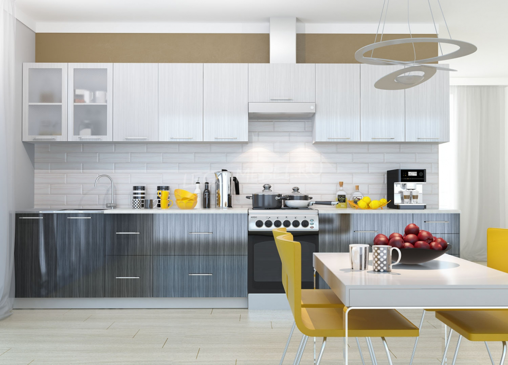 Кухня "олива" страйп серый / страйп черный