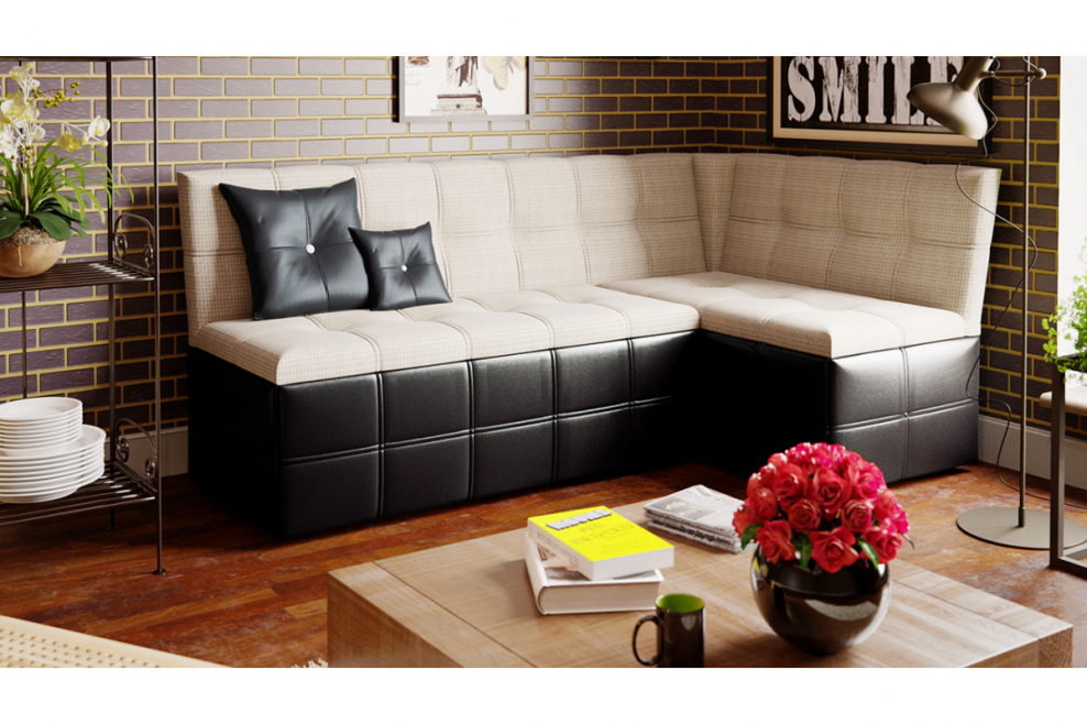 Домино скамья угловая со СП. М (кожзам темный/ткань светлая) 1910*1160*780