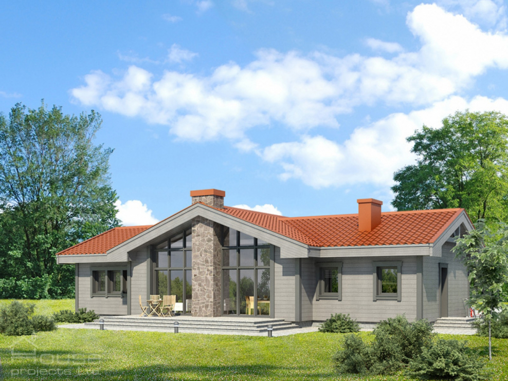 Одноэтажный кирпичный дом с панорамными окнами