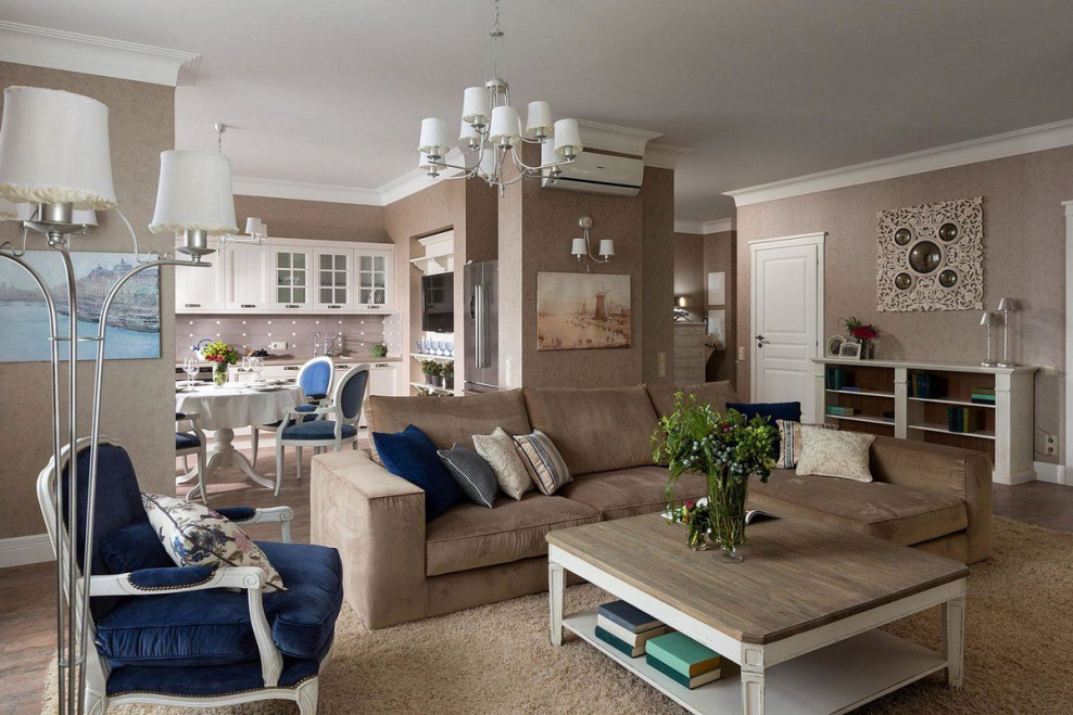 Кухня совмещенная с гостиной в стиле Прованс