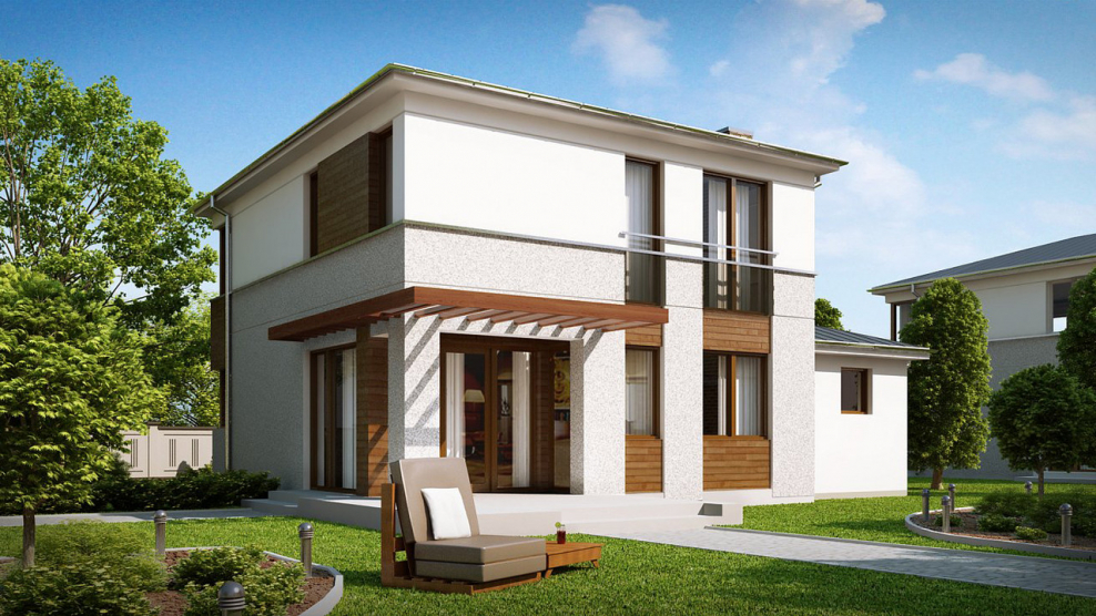 Квадратный дом с плоской кровлей