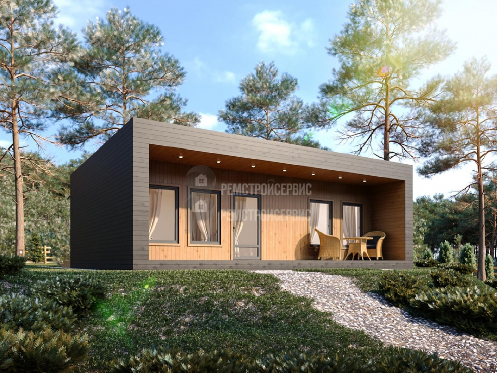 Одноэтажный дом с плоской крышей до 100 м2