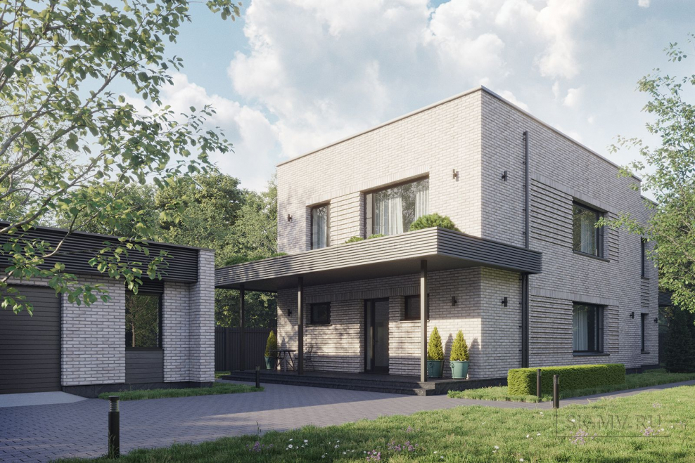 Проект прямоугольного дома 2 этажа с плоской крышей