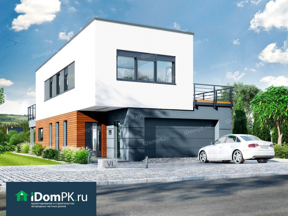 Дом с плоской крышей и гаражом