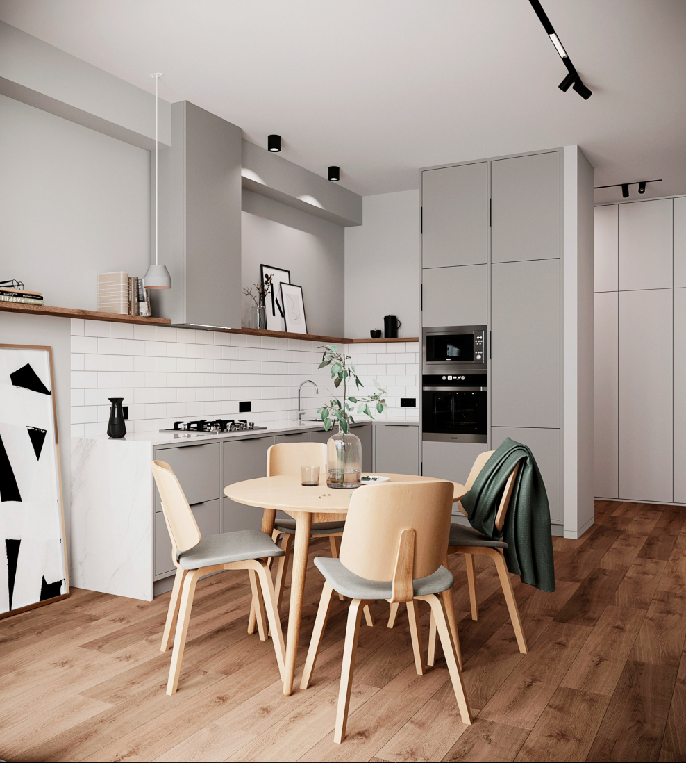 Бело серая кухня Сканди