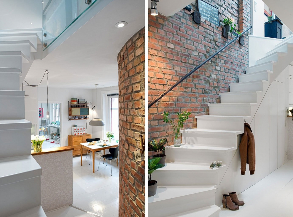 Кирпичная стена с лестницей