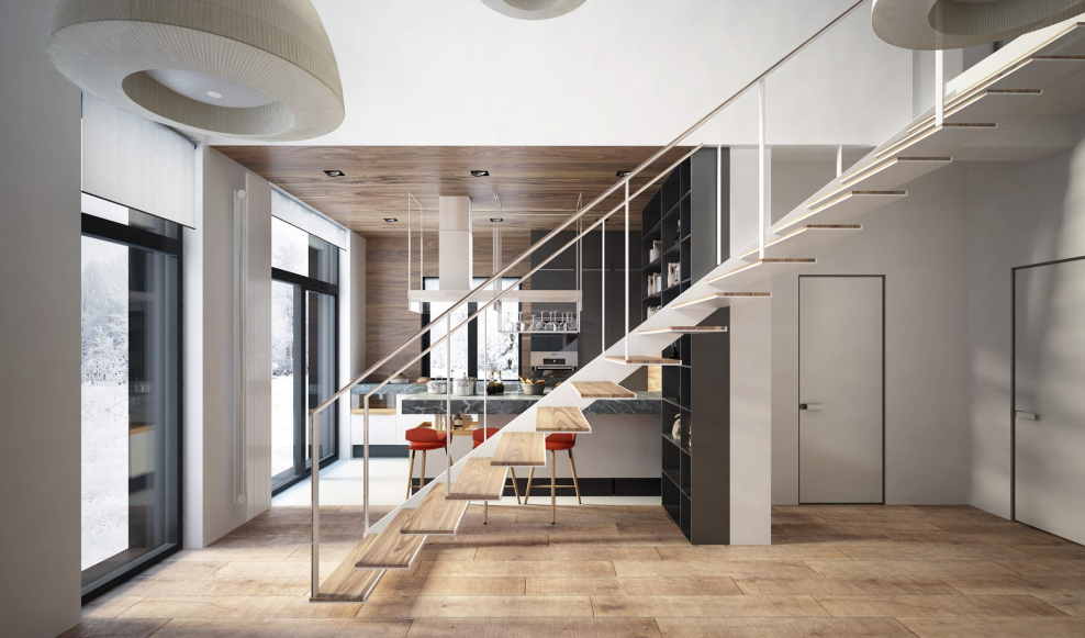 Лестница в двухъярусной квартире