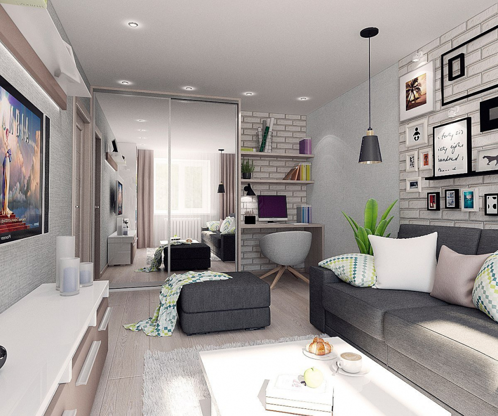 Интерьер гостиной в квартире для молодежи