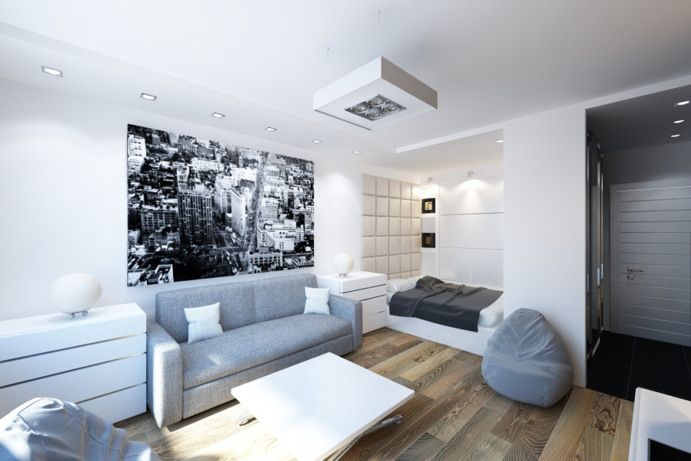 Интерьер зала в однушке