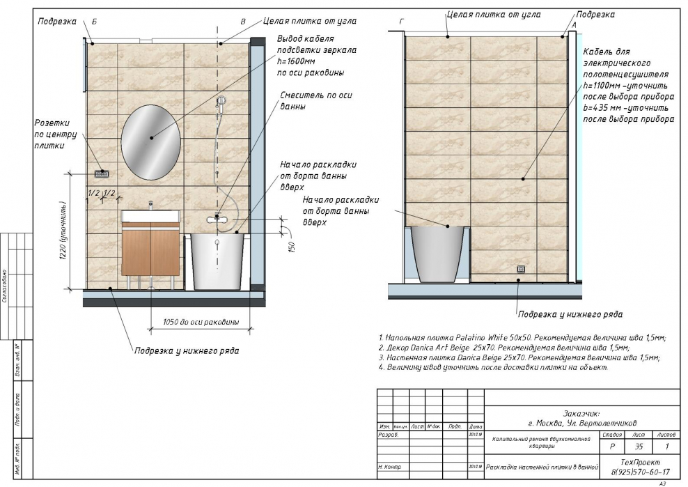 Правильная схема раскладки плитки