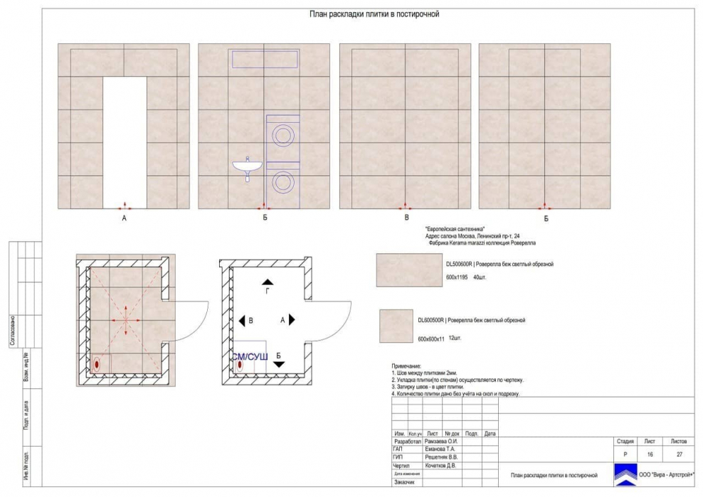 Проект раскладки плитки на кухне