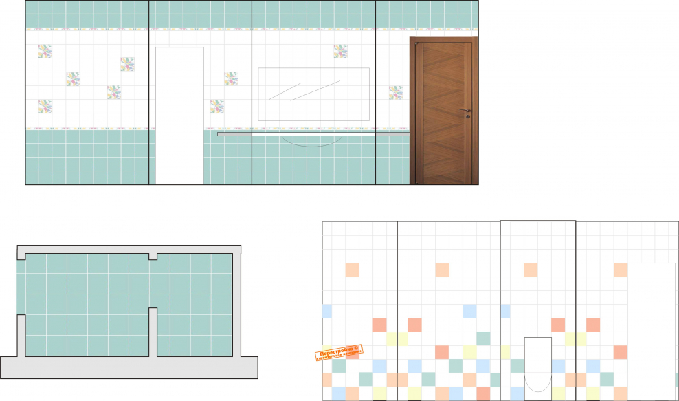 Раскладка плитки в ванной развертка