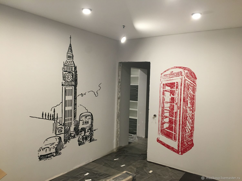 Стилизованная роспись стен в интерьере