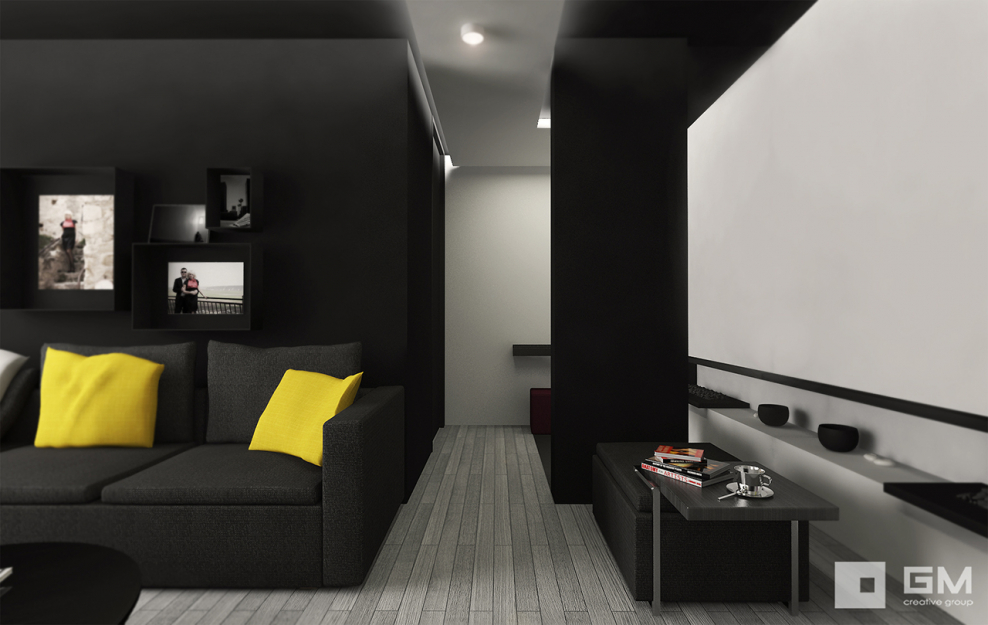 Интерьеры однокомнатных квартир студий в темных тонах