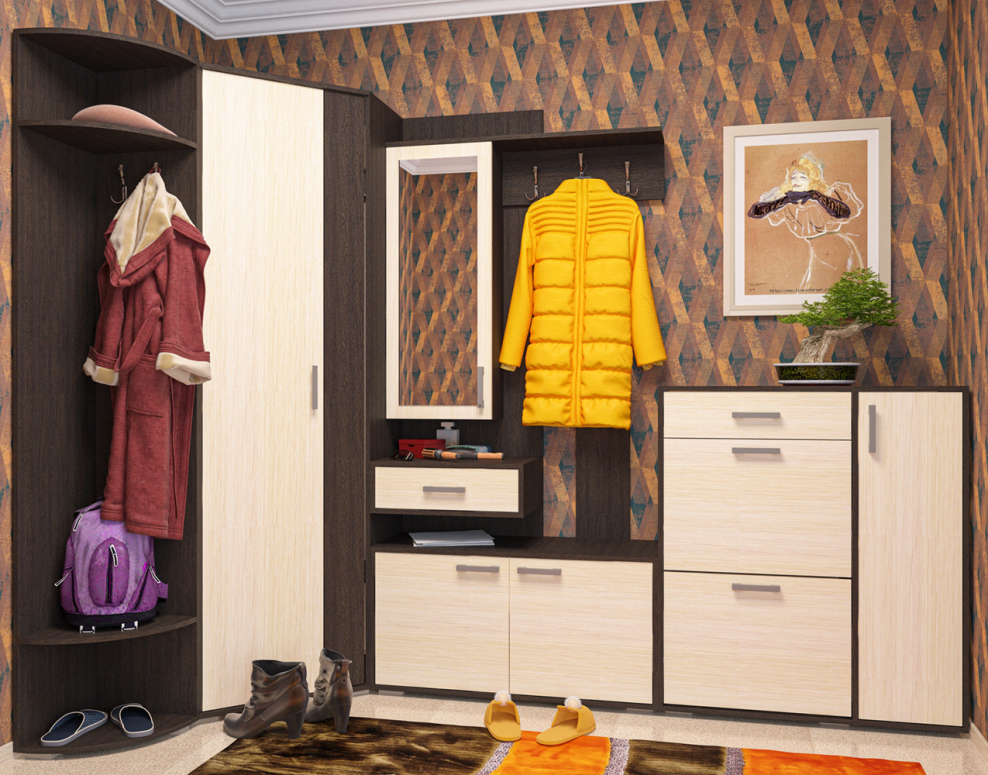 Прихожая модульная рассвет-17 с угловым шкафом и обувницей