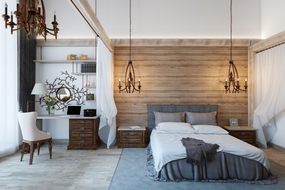 Спальня в скандинавском стиле дерево