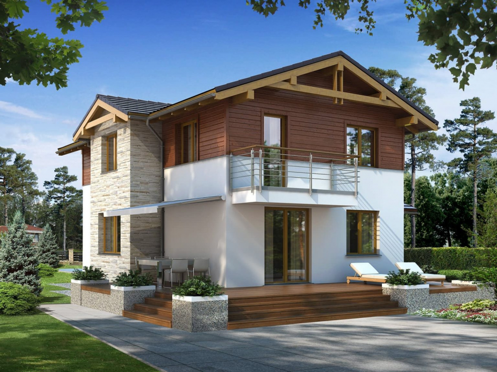 Красивый двухэтажный кирпичный дом