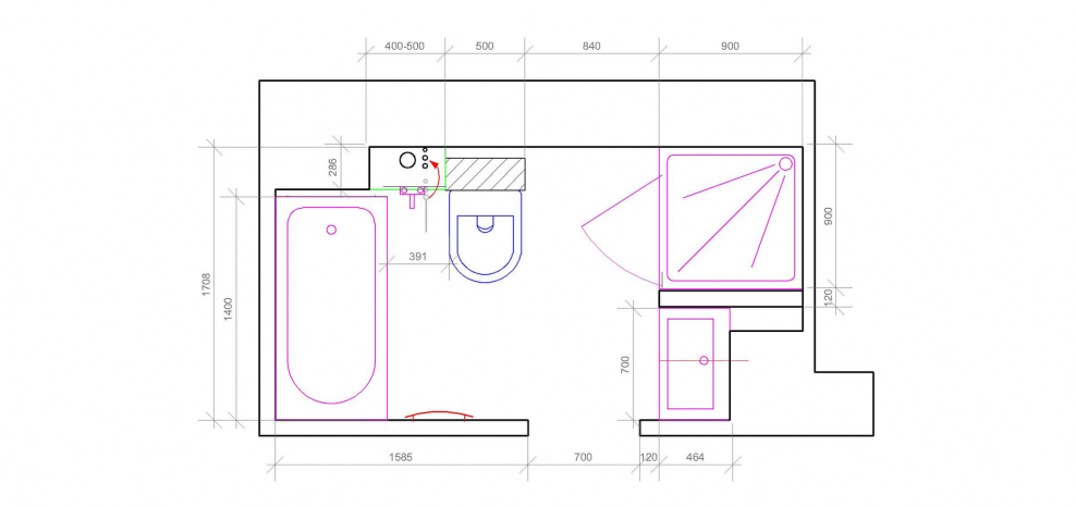 Компактный санузел с душевой в студии