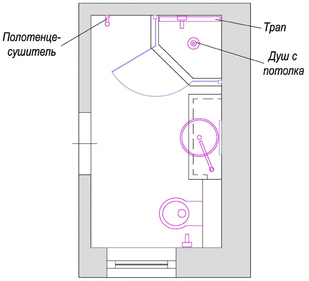 Планировка санузла 1,5 на3,5 с душевой кабиной