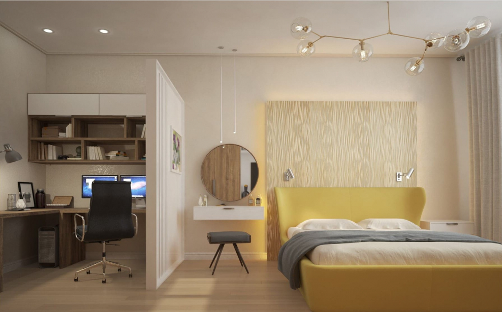 Зонирование спальни и рабочего места