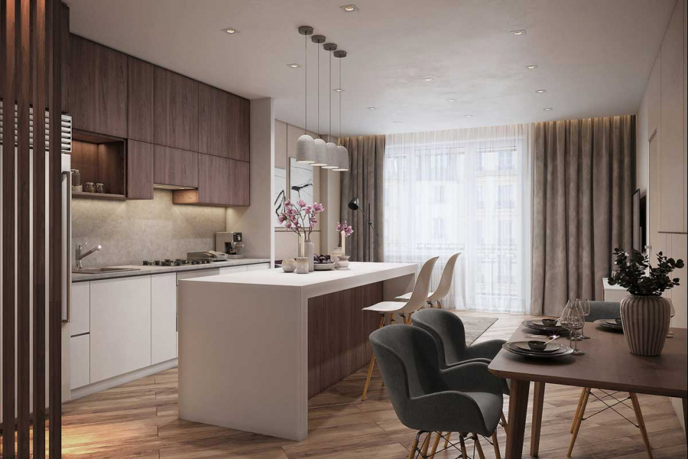 Белая кухня в стиле Контемпорари