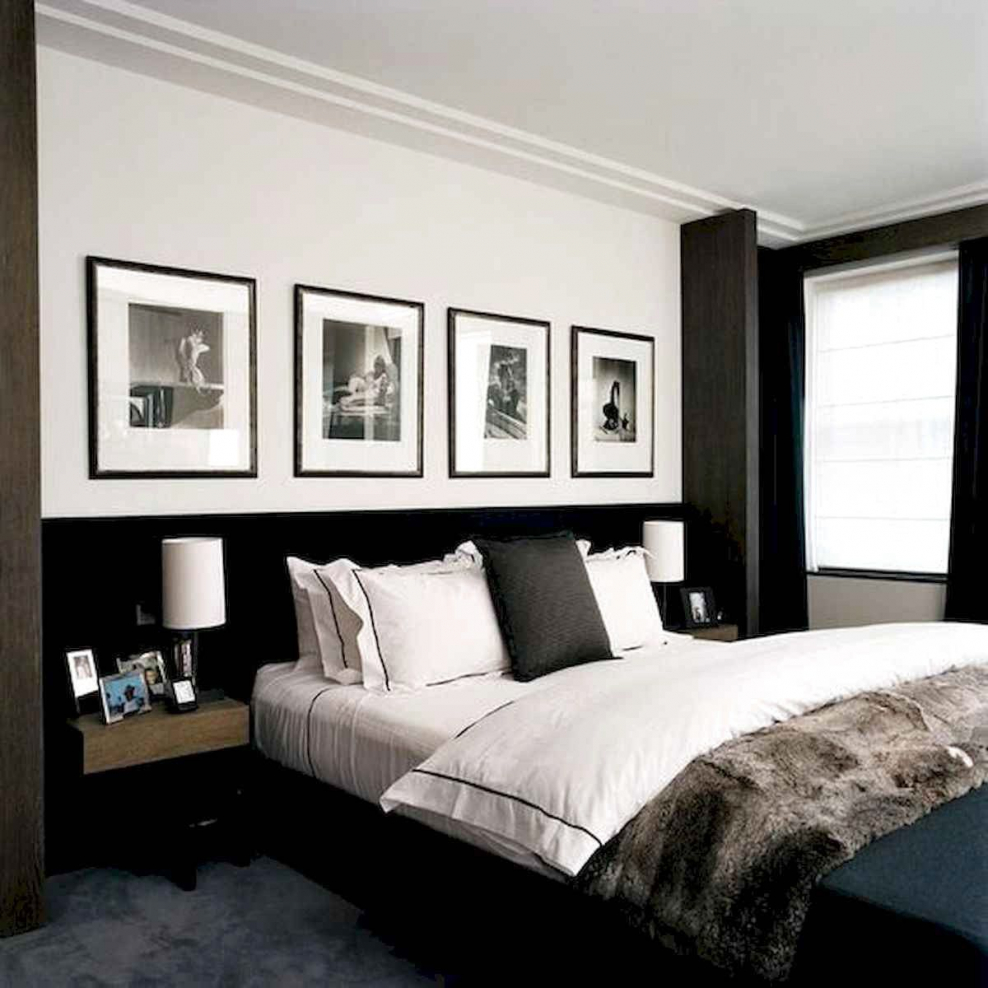 Спальня с темным полом