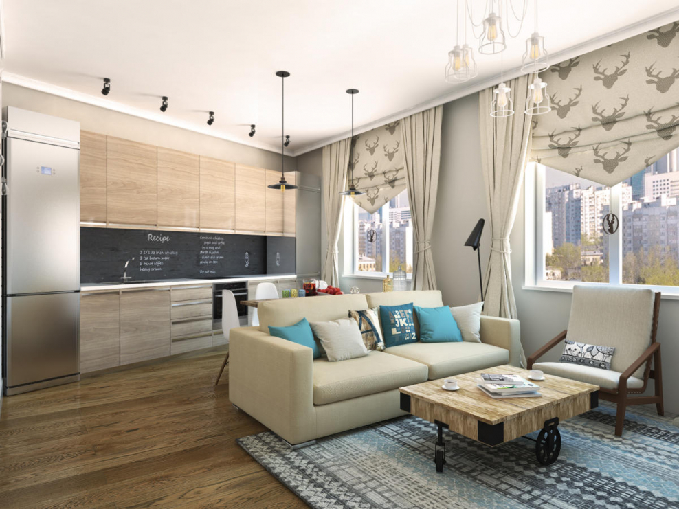 Кухня гостиная Неоклассика Скандинавия