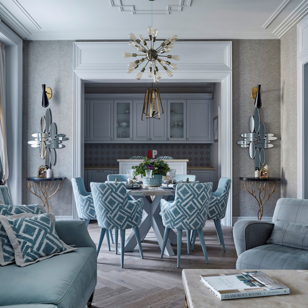 Кухня гостиная в светлых тонах