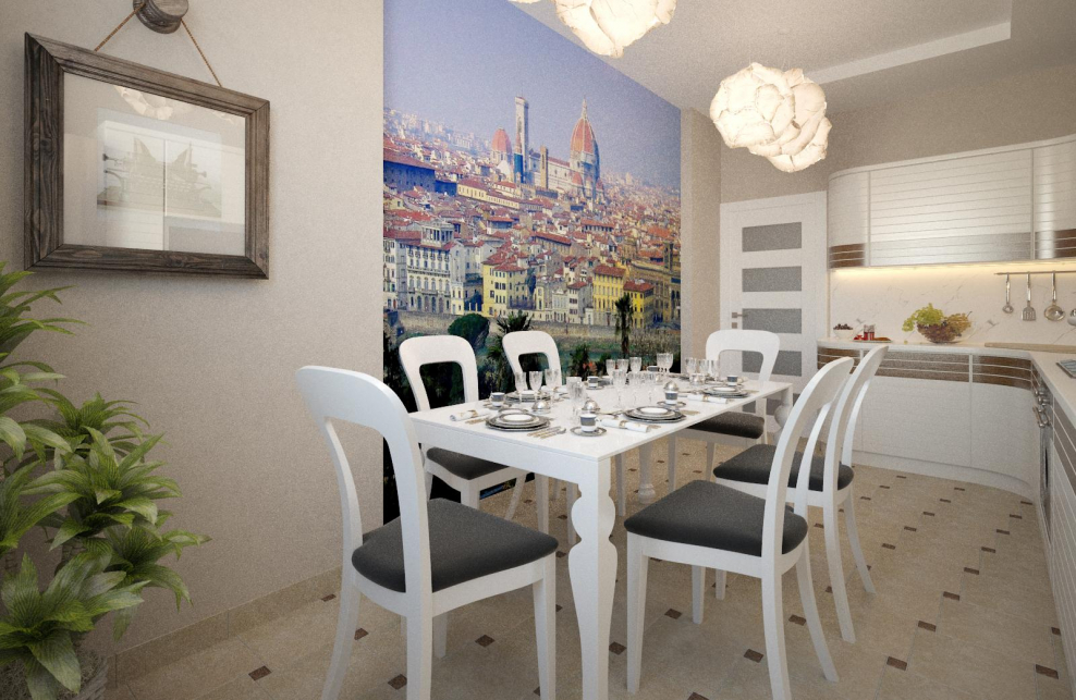 Фотообои в интерьере кухни