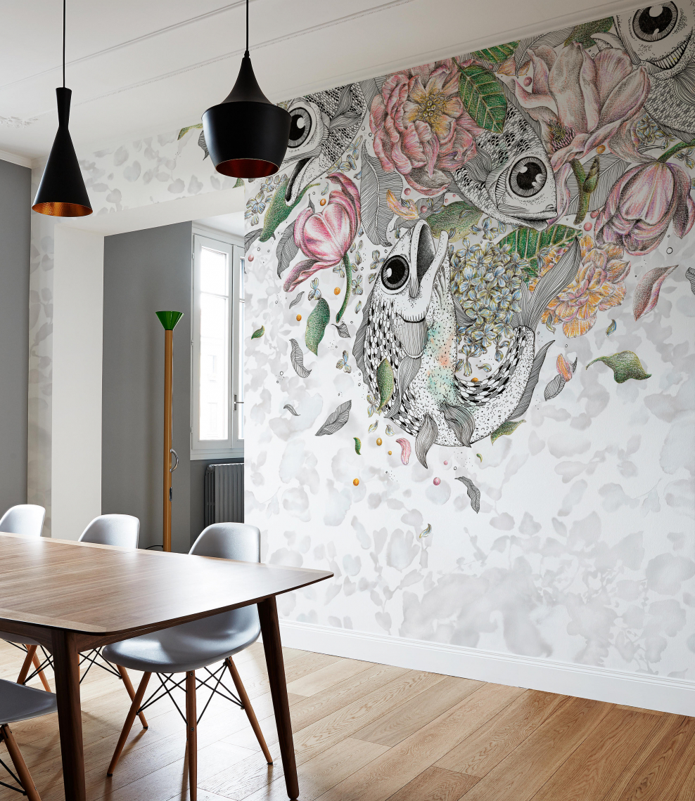 Роспись стен в интерьере кухни