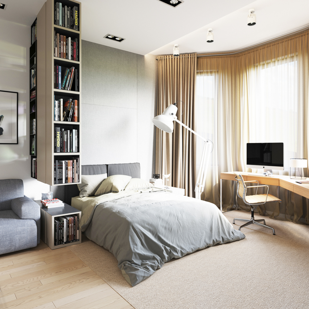 Интерьер спальни с эркером