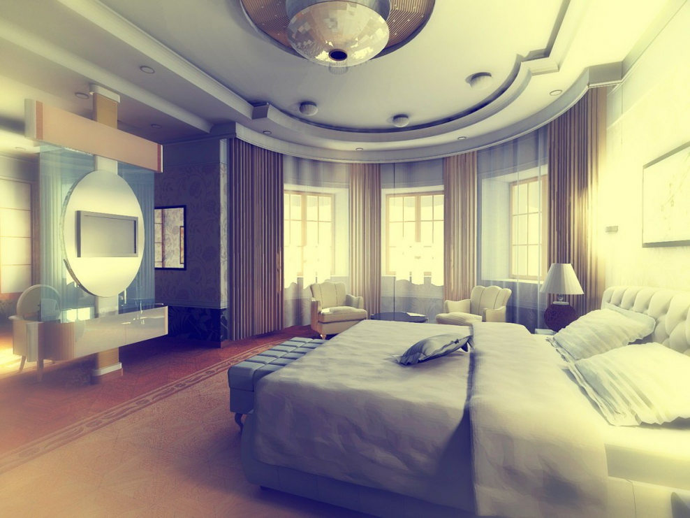 Дизайн спальни с эркерным балконом