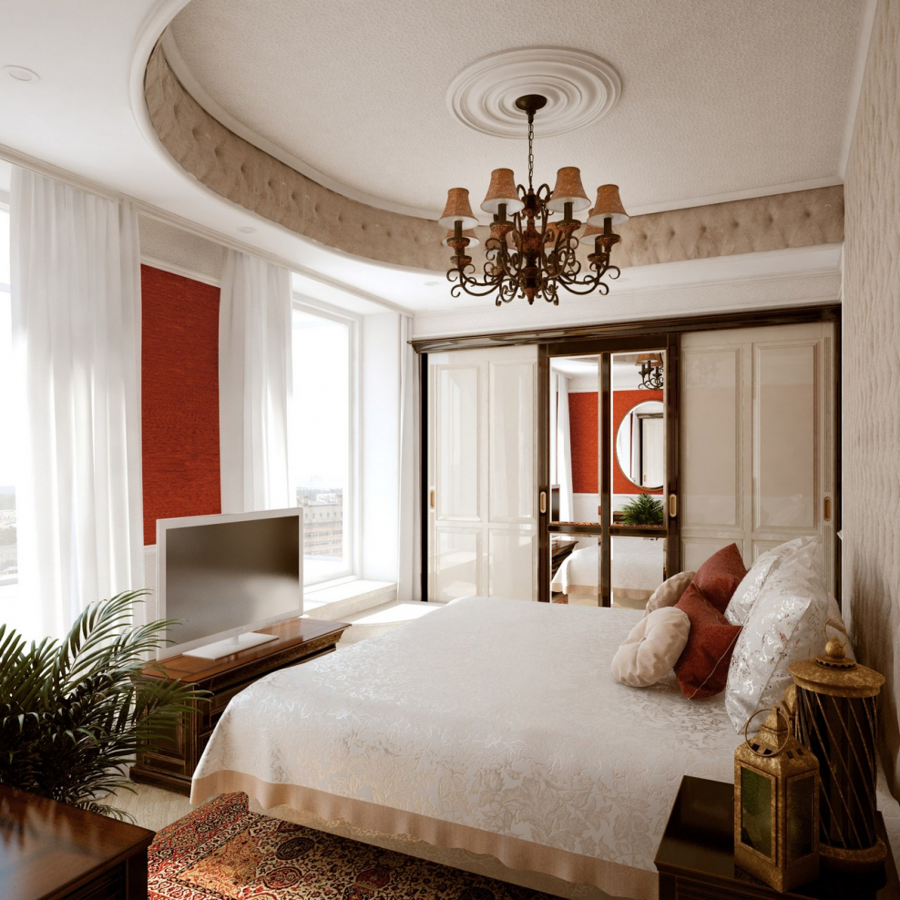 Спальня в теплых пастельных тонах