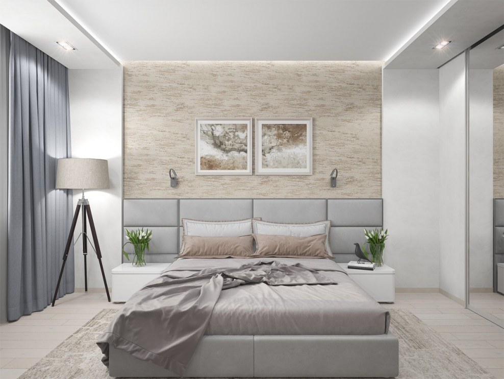 Серая плитка в спальне