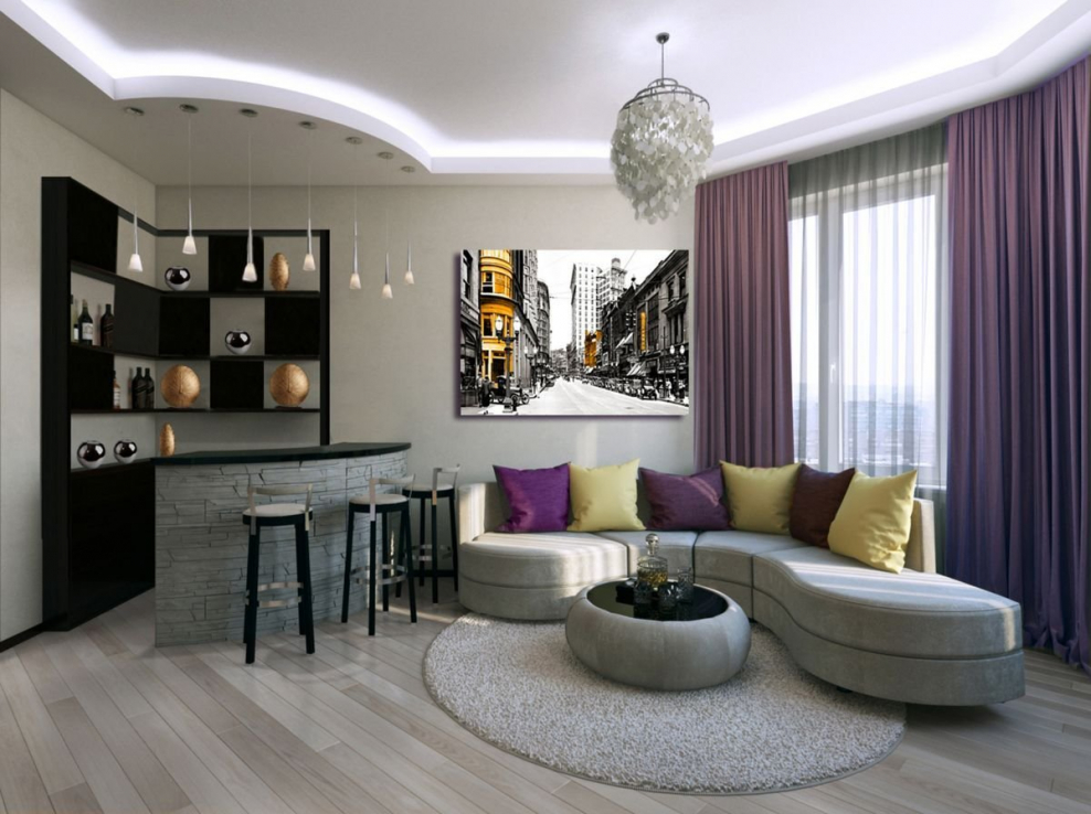 Интерьер современный для трехкомнатной квартиры